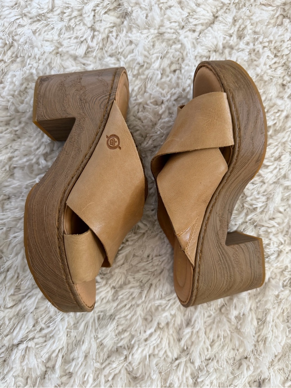 Born Women's Tan Leather Platform Mules